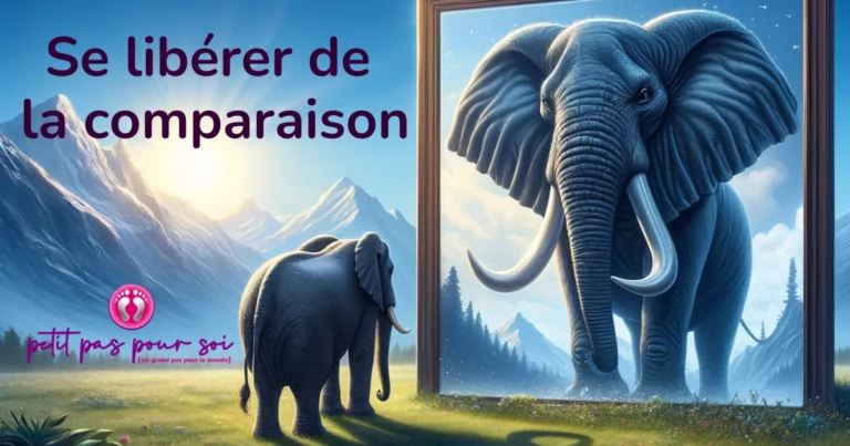 photo d'un petit éléphant se regarde dans miroir où il est bien plus grand, se libérer de la comparaison