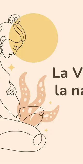 dessin d'une femme enceinte avec un soleil et des feuilles